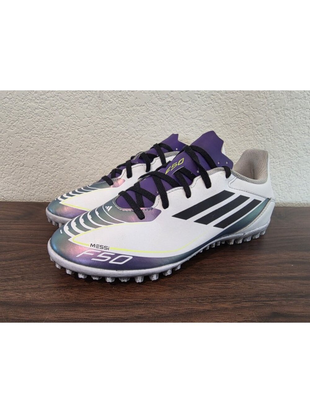 Adidas F50 Messi Club TF Turf Soccer Shoes White Purple Black Men’s Size 7